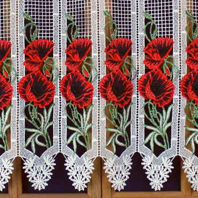 Red flowers macrame cafe curtain