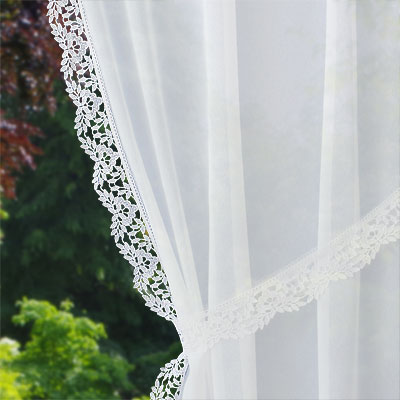 White Laurier trimmed curtain