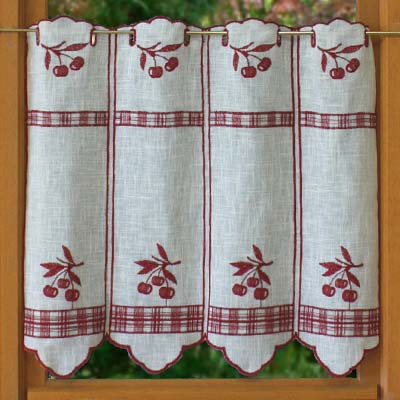 Cherry embroidered kitchen curtain