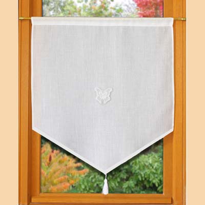 Pointed linen curtain with butterfly