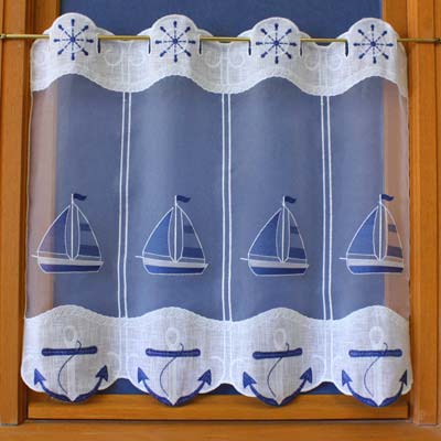 Seaside themed curtain with boat