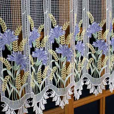 Blue flower lace cafe curtain